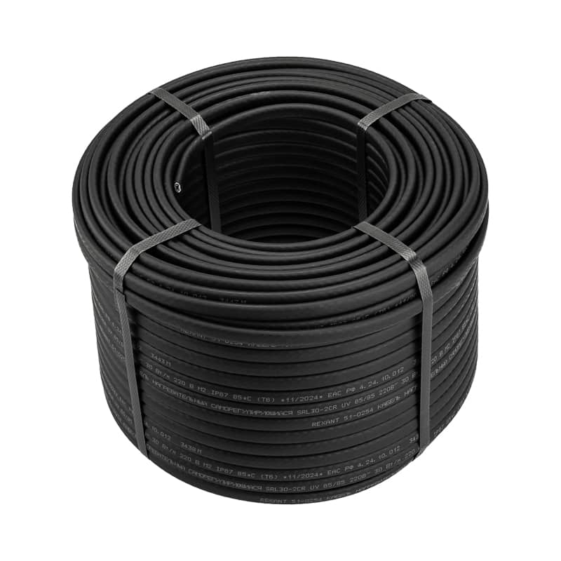 Кабель греющий (нагревательный) саморегулирующийся с УФ-защитой SRL30-2CR UV, экранированный, 30Вт/м, 1,0мм2/60м, бухта 100м REXANT 1