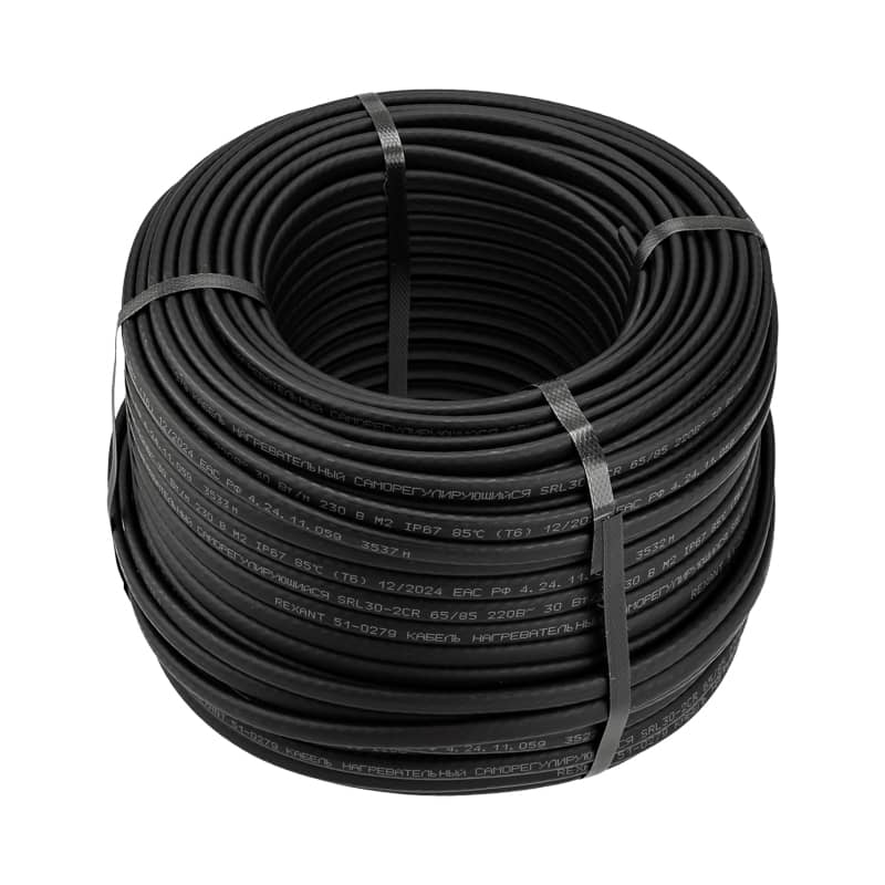 Кабель греющий (нагревательный) саморегулирующийся SRL30-2CR, экранированный, 30Вт/м, 0,9мм2/55м, бухта 100м REXANT 1