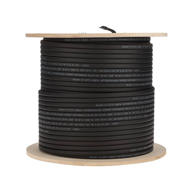 Кабель греющий (нагревательный) саморегулирующийся SRL30-2CR, экранированный, 30Вт/м, 0,9мм2/55м, бухта 200м REXANT 4