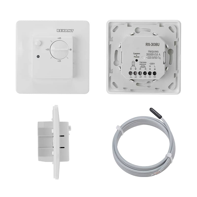 Терморегулятор механический RX-308U, совместим с Schneider серии Unica, белый REXANT 2