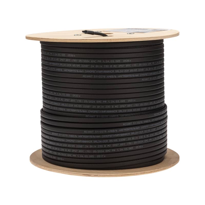 Кабель греющий (нагревательный) саморегулирующийся SRL24-2CR, экранированный, 24Вт/м, 0,9мм2/70м, бухта 200м REXANT 3