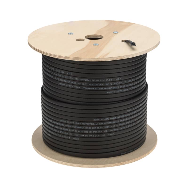 Кабель греющий (нагревательный) саморегулирующийся SRL30-2CR, экранированный, 30Вт/м, 0,9мм2/55м, бухта 200м REXANT 1