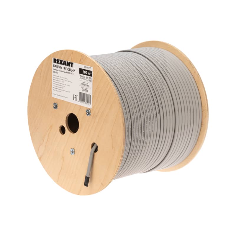 Кабель греющий (нагревательный) саморегулирующийся SRL30-2, неэкранированный, 30Вт/м, 0,9мм2/55м, бухта 300м REXANT 1