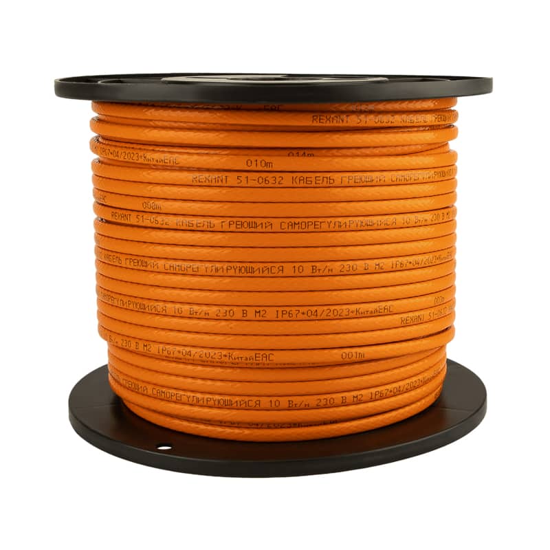 Кабель греющий (нагревательный) саморегулирующийся пищевой 10HTM2-CT, экранированный, 10Вт/м, 0,6мм2/100м, бухта 100м REXANT 4