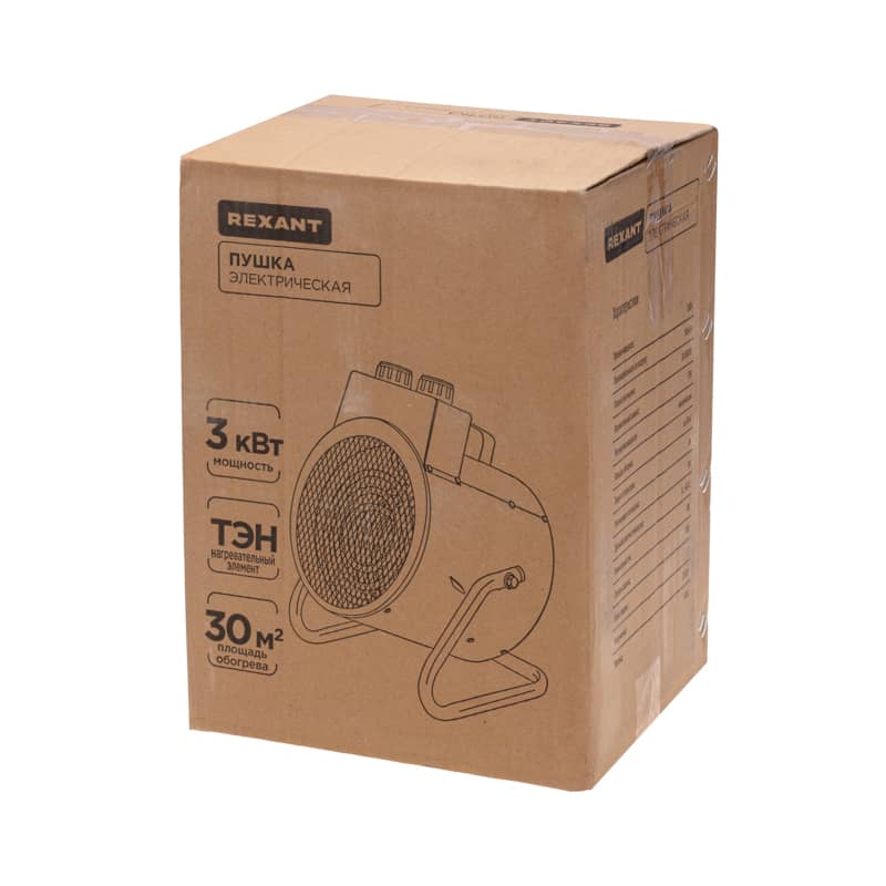 Пушка тепловая электрическая, круглая, регулировка угла наклона, ТЭН, 3кВт REXANT 7