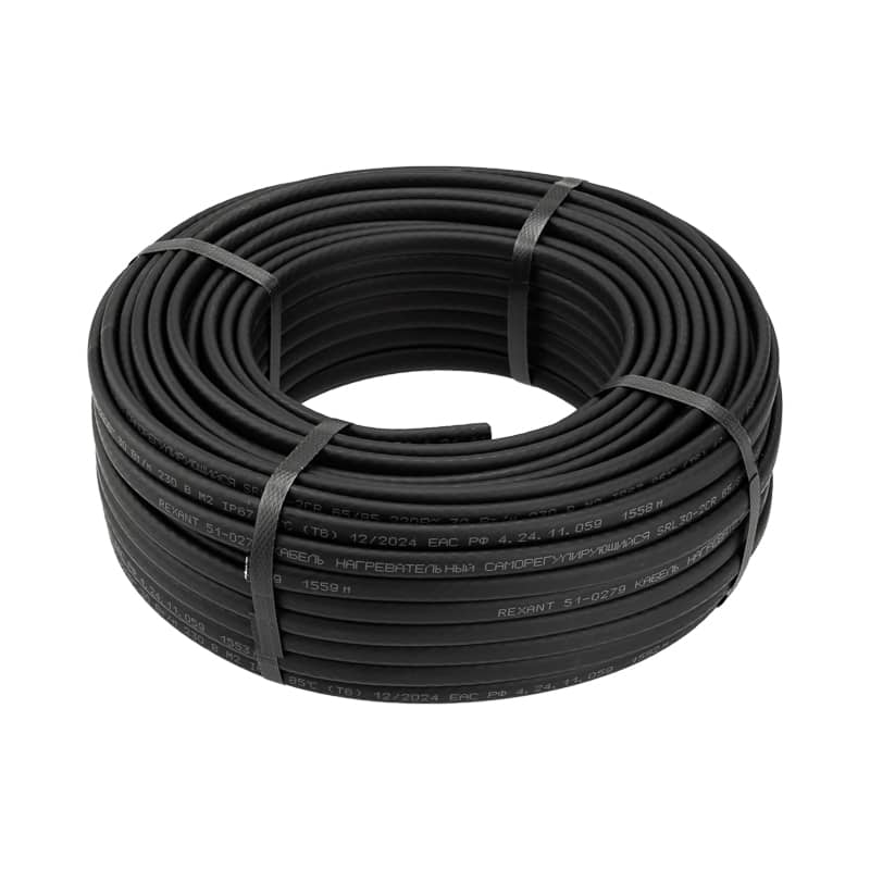 Кабель греющий (нагревательный) саморегулирующийся SRL30-2CR, экранированный, 30Вт/м, 0,9мм2/55м, бухта 50м REXANT 1