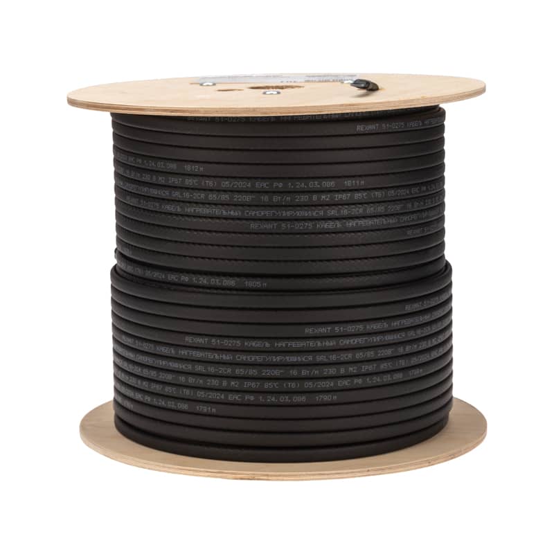 Кабель греющий (нагревательный) саморегулирующийся SRL16-2CR, экранированный, 16Вт/м, 0,9мм2/105м, бухта 200м REXANT 3