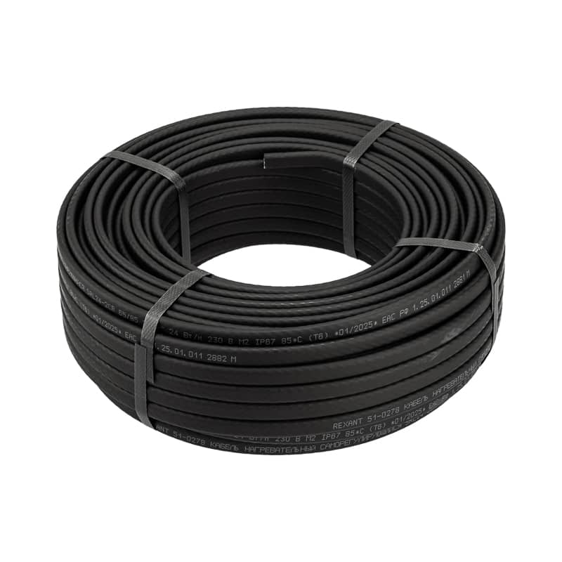 Кабель греющий (нагревательный) саморегулирующийся SRL24-2CR, экранированный, 24Вт/м, 0,9мм2/70м, бухта 50м REXANT 1