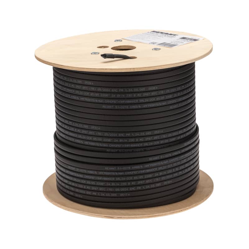 Кабель греющий (нагревательный) саморегулирующийся SRL24-2CR, экранированный, 24Вт/м, 0,9мм2/70м, бухта 200м REXANT 3