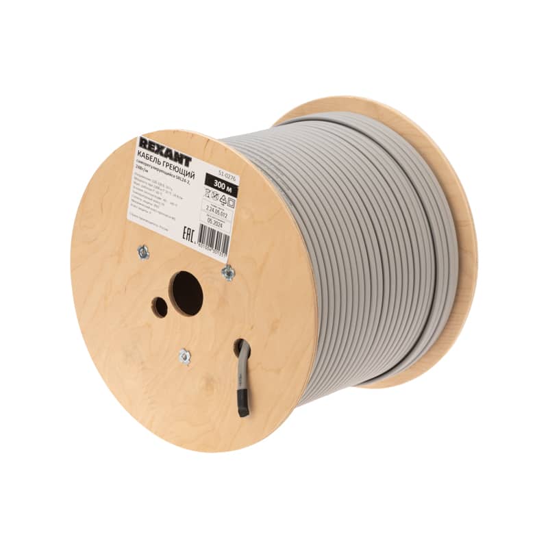 Кабель греющий (нагревательный) саморегулирующийся SRL24-2, неэкранированный, 24Вт/м, 0,9мм2/70м, бухта 300м REXANT 1