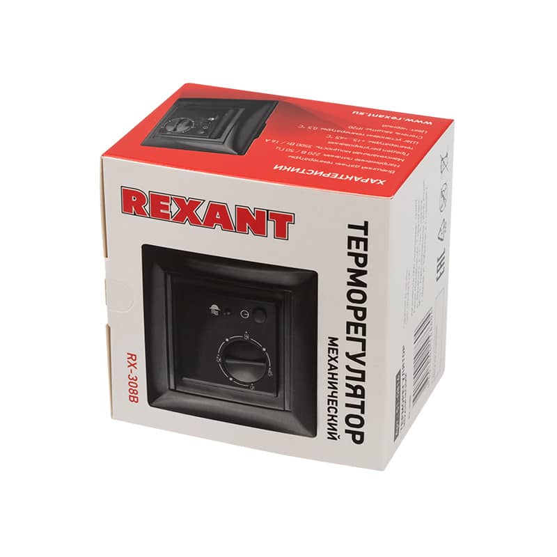 Терморегулятор механический RX-308B, совместим с Legrand серии Valena, черный REXANT 3