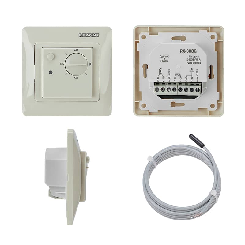 Терморегулятор механический RX-308G, совместим с Schneider серии Glossa, Atlas, Sedna, W59, бежевый REXANT 2