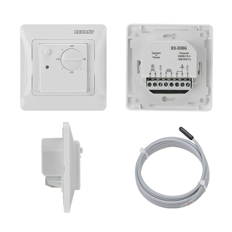Терморегулятор механический RX-308G, совместим с Schneider серии Glossa, Atlas, Sedna, W59, белый REXANT 2