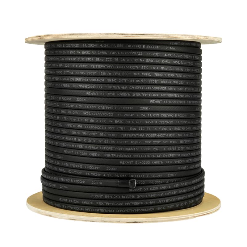 Кабель греющий саморегулирующийся 16КНС 2ЛТГ-ЭЛ-65/85, экранированный, взрывозащищенный, Ex, UV, 16Вт/м, 1,0мм2/115м, бухта 200м REXANT 4