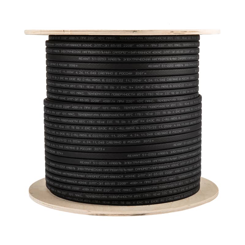 Кабель греющий (нагревательный) саморегулирующийся RSL-40HF 65/85 С°, экранированный, взрывозащищенный, Ex, UV, 40Вт/м, 1,0мм2/45м REXANT   4