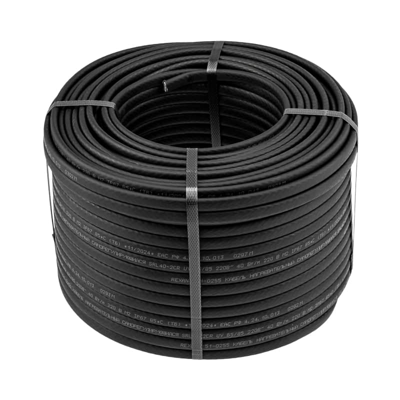 Кабель греющий (нагревательный) саморегулирующийся с УФ-защитой SRL40-2CR UV, экранированный, 40Вт/м, 1,0мм2/45м, бухта 100м REXANT 1