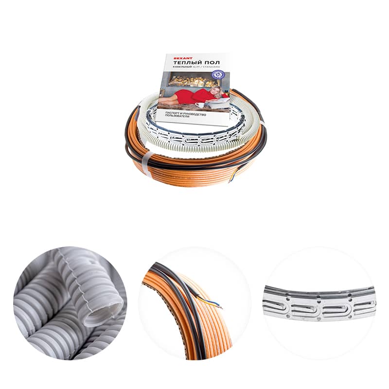 Теплый пол, кабельная секция Standard RND-60-900 900Вт, 60м, 5,6-7,5м² двухжильный REXANT 3