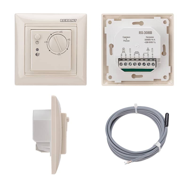 Терморегулятор механический RX-308B, совместим с Legrand серии Valena, бежевый REXANT 2